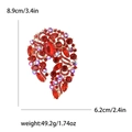 Luxurious red rhinestone crystal brooch for suits with 8.9cm by 6.2cm size dimensions - Red