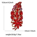 Elegante spilla a fiore con cristalli rossi e fiocco, misura grande da 10,6 cm di lunghezza - Rosso