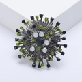 Broche fleur flocon de neige luxueuse avec cristaux colorés et finition alliage argent - Vert
