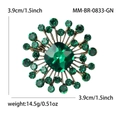 Spilla a girasole in cristallo verde smeraldo con pietra centrale quadrata e lega base - Verde (MM-BR-0833-GN)