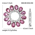 Silver flower brooch with pink teardrop crystals and 4.3cm diameter sizing - Pink Purple Radial Ring (0944-RD) / Red