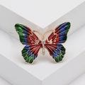 Emaille vlinderbroche met levendige kleuren en strasstenen op gouden metalen frame - Rood (MM-BR-0985)