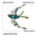 Spilla rondine elegante con smalto blu e strass, dimensioni di 4,8cm per 4,0cm - Blu