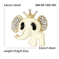 Cute white elephant enamel brooch with crown and rhinestones, size 3.6cm by 3.6cm - White