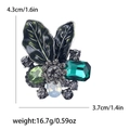 Broche de planta retro con hojas de esmalte verde y cristales esmeralda con medidas - Verde (MM-BR-1003-GN)
