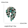 Fashion alloy brooch with dark green and emerald glass crystals in elegant peacock feather pattern - Green