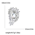 Silver crystal rhinestone brooch with large oval stone and marquise floral accents - Silver White