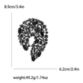 Elegant grey crystal alloy brooch with dimension measurements of 8.9cm by 6.2cm - Gun Black Grey