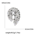 Large silver-colored alloy brooch with clear crystals, vintage style, 8.9cm x 6.2cm size - Silver