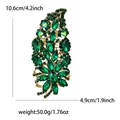 Broche de flor vintage de lujo en aleación dorada con cristales verde oscuro y medidas - Verde