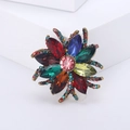 Bohemian floral brooch with colorful rhinestones on vintage bronze base for women - Antique Gold Multi 1025