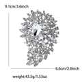 Grande spilla a fiore argento con strass trasparenti, 9,1 cm x 6,6 cm, per abiti - Bianco Base Argento