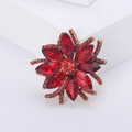 Elegant red crystal flower brooch in vintage bronze gold finish for formal outfits - Antique Gold Red 1025