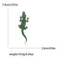 Golden lizard brooch with emerald green rhinestones and precise size measurements - Peacock Green (GN)