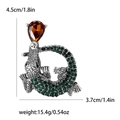 Spilla a coccodrillo vintage con strass verdi e gemma a goccia marrone decorata - Verde