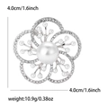 Elegante spilla floreale con perle e strass in lega d'argento per giacche da donna - Argento
