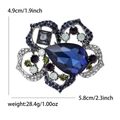 Vintage poppy flower brooch with blue crystals and rhinestones for coats, 4.9cm x 5.8cm - Blue 1073-BL