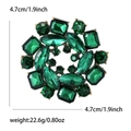 Dark green crystal flower brooch with gold alloy base, 4.7cm diameter, elegant DIY pin - Green