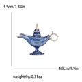 Broche lampe magique Aladin vintage en émail bleu avec bordure dorée, 4,8cm par 3,5cm - Bleu