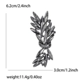Leaf-shaped luxury crystal brooch in dark grey with detailed size and weight dimensions - Black