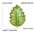 Eleganter grüner Emaille Blatt Brosche mit Strasssteinen in Goldoptik, 4.5cm hoch - Grüner Blatt-Stil / Grün (MM-BR-1064-GN)