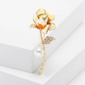 Elegante spilla floreale in smalto con stelo dorato, strass lucidi e perla bianca - Giallo