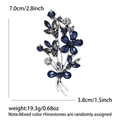 Eleganter silberner Blumen-Brosche mit bunten Straßsteinen und präzisen Größenangaben - Blau