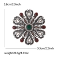 Spilla floreale vintage in lega con pietra verde smeraldo e strass rossi da donna - Rosso