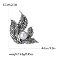 Spilla a foglia vintage in argento con strass grigi e perla bianca, misura 5.3x4.6cm - Grigio (MM-BR-1194)
