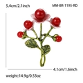 Retro handbemalte Blumenbrosche mit roten Perlen und grünen Blättern, 5,4 cm Höhe - Rot (1195-RD)