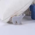 Cute polar bear brooch with light blue enamel and golden plating on white fabric - Polar Bear Style / Gray