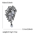 Retro hollow floral brooch in gunmetal finish with grey pearls and rhinestones - Black