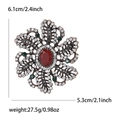 Spilla a fiore vintage in lega di bronzo con strass e gemme rosse, misura 6,1cm per 5,3cm - Rosso (1210-RD)