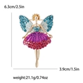 Broche fée avec ailes bleues et jupe dégradée violette sur base en métal doré - Bleu