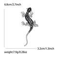 Fashionable alloy enamel gecko brooch for suits with white rhinestones and size specs - Silver Black Enamel Style (1241-SL)