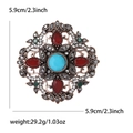 Vintage boho broche van legering met groene turquoise en rode strass-steentjes, 5,9 cm groot - Rode Stijl (MM-BR-1206)