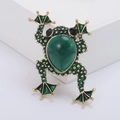 Spilla a forma di rana vintage verde con grande pietra a goccia e finitura dorata - Oro