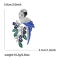 Spilla pappagallo alla moda con strass, fiori smaltati blu e misure dimensionali - Blu