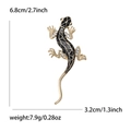 Enamel gecko brooch pin in gold with rhinestones, size 6.8cm x 3.2cm, 7.9g weight - Gold Black Enamel Style (1241-GD)