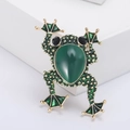 Modische grüne Emaille-Froschbrosche in Goldoptik mit Strasssteinen und Katzenaugen-Stein - Gold Frosch Stil (MM-BR-1238金)