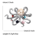 Broche pieuvre en argent vintage avec perle centrale et cristaux colorés 5,4 cm large - Argenté