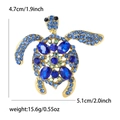Broche tortue en métal doré avec gemmes bleues et strass, taille 5,1cm x 4,7cm - Bleu