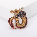 Exquisite Chinese zodiac dragon brooch with gold plating and colorful enamel finish - Gold