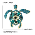 Broche tortue de dessin animé avec strass colorés sur base alliage or, 4,7cm x 5,1cm - Vert