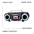 Retro Radio Brosche mit dunkelblauem Emaille und Goldgriff 4,2 cm Länge - Retro Radio Design / Blau
