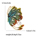 Vintage rainbow butterfly brooch with colorful crystals and hanging pearl drop - Green