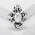 Broche vintage argentée avec grande perle centrale et petits accents de perles en étoile - Style Argent Antique (MM-BR-银色-1358-SL)