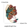 Vintage gold butterfly brooch with colorful rhinestones and white pearl, 5.7cm size - Pink