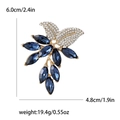 Vintage crystal leaf brooch with navy marquise stones and gold-plated pavé accents - Gold Blue