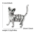 Spilla vintage a forma di gatto in argento con occhi verdi, dimensioni 5,1cm x 3,9cm - Argento Antico